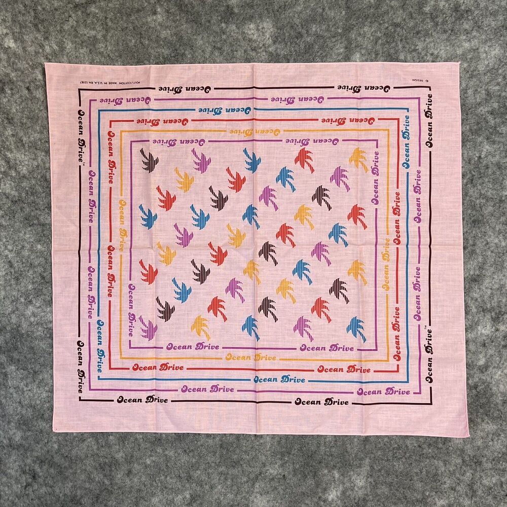 Vintage Ocean Drive Bandanna Pink Palm Tree Graphic Print Made in U.S.A.